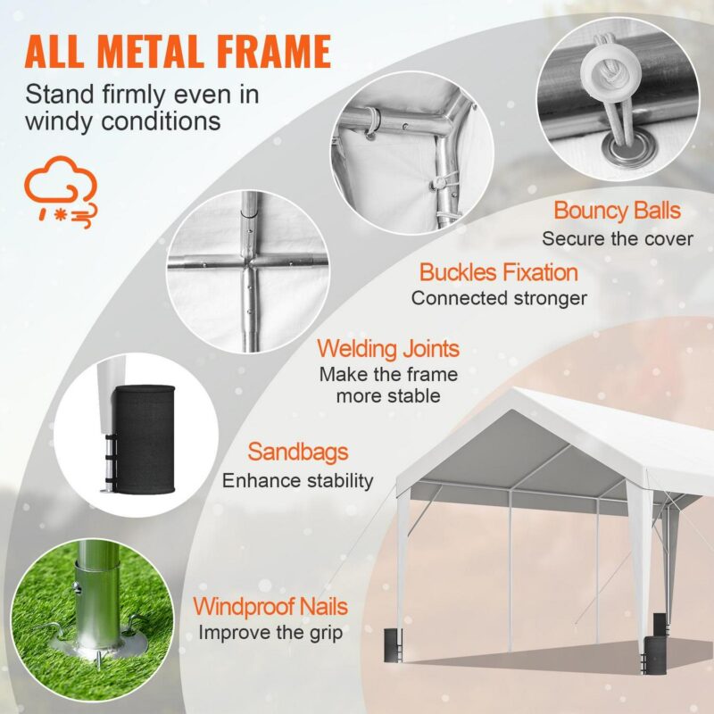 KFFKFF Carport Car Canopy Garage Shelter Tent 10x20ft with 8 poles for car boat - Image 4