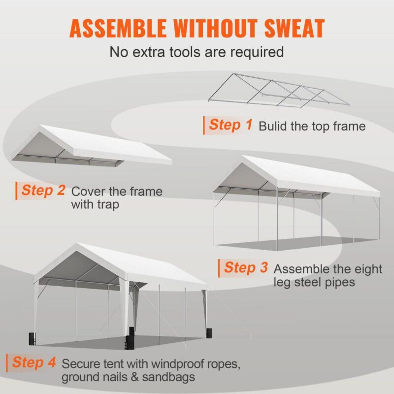 KFFKFF Carport Car Canopy Garage Shelter Tent 10x20ft with 8 poles for car boat - Image 6