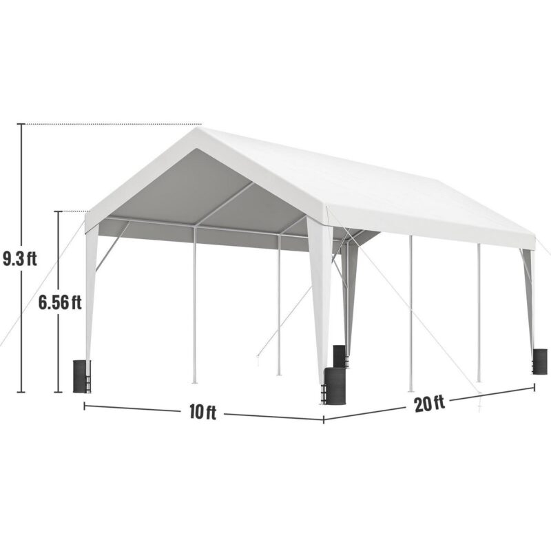 KFFKFF Carport Car Canopy Garage Shelter Tent 10x20ft with 8 poles for car boat - Image 8