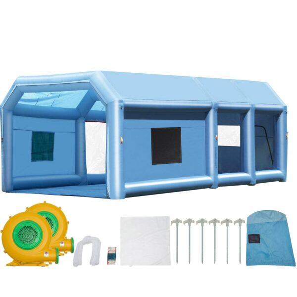KFFKFF Inflatable Spray Shelter, Dimensions 26.2x14.8x9.8 ft, Includes Dual Blowers (950W+750W) and Filtration System, Ideal for Small Trucks, Large Motorcycles, Midsize SUVs