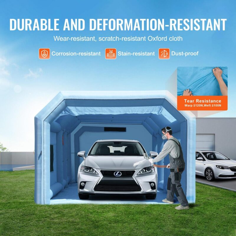 KFFKFF Inflatable Spray Shelter, Dimensions 26.2x14.8x9.8 ft, Includes Dual Blowers (950W+750W) and Filtration System, Ideal for Small Trucks, Large Motorcycles, Midsize SUVs - Image 4