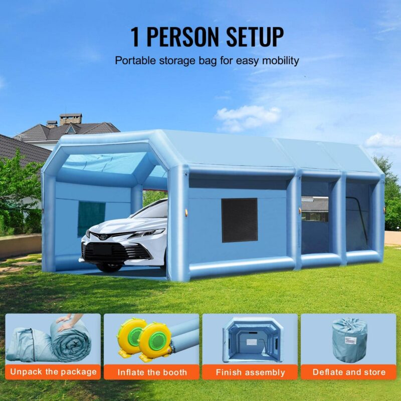KFFKFF Inflatable Spray Shelter, Dimensions 26.2x14.8x9.8 ft, Includes Dual Blowers (950W+750W) and Filtration System, Ideal for Small Trucks, Large Motorcycles, Midsize SUVs - Image 6