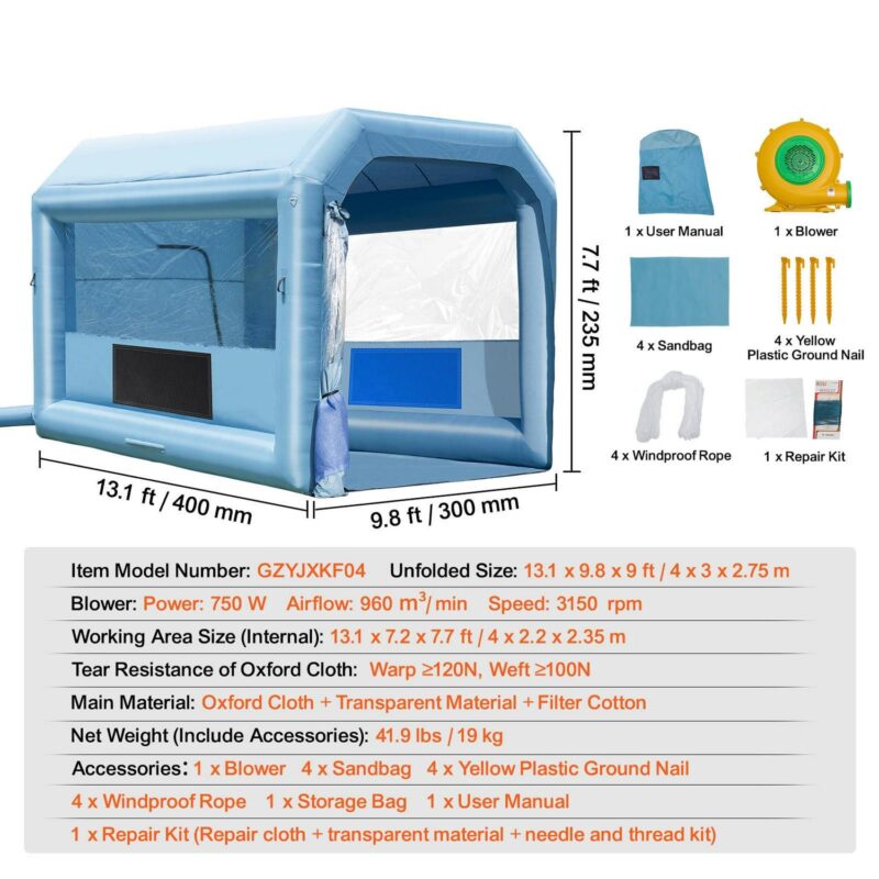 KFFKFF Portable Spray Shelter, 13.1x9.8x9 ft, Includes 750W Blower and Filtration System, Ideal for Motorcycles, Bicycles and Vehicle Parts - Image 9