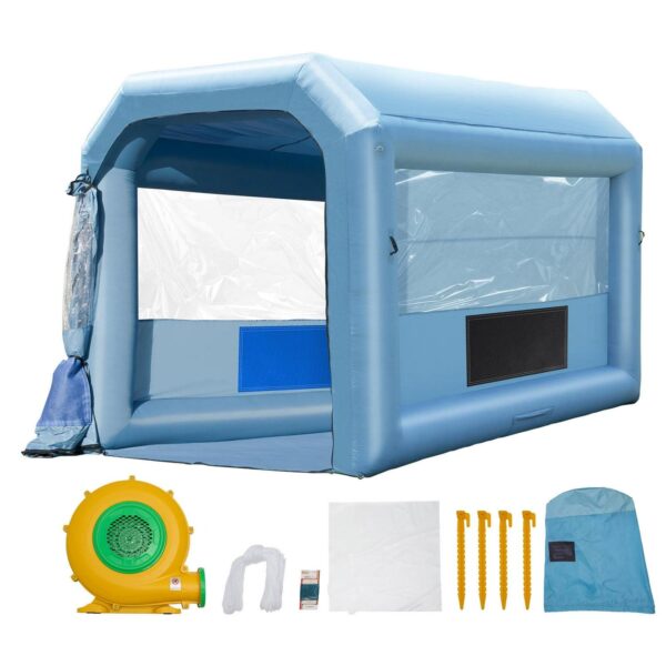 KFFKFF Portable Spray Shelter, 13.1x9.8x9 ft, Includes 750W Blower and Filtration System, Ideal for Motorcycles, Bicycles and Vehicle Parts