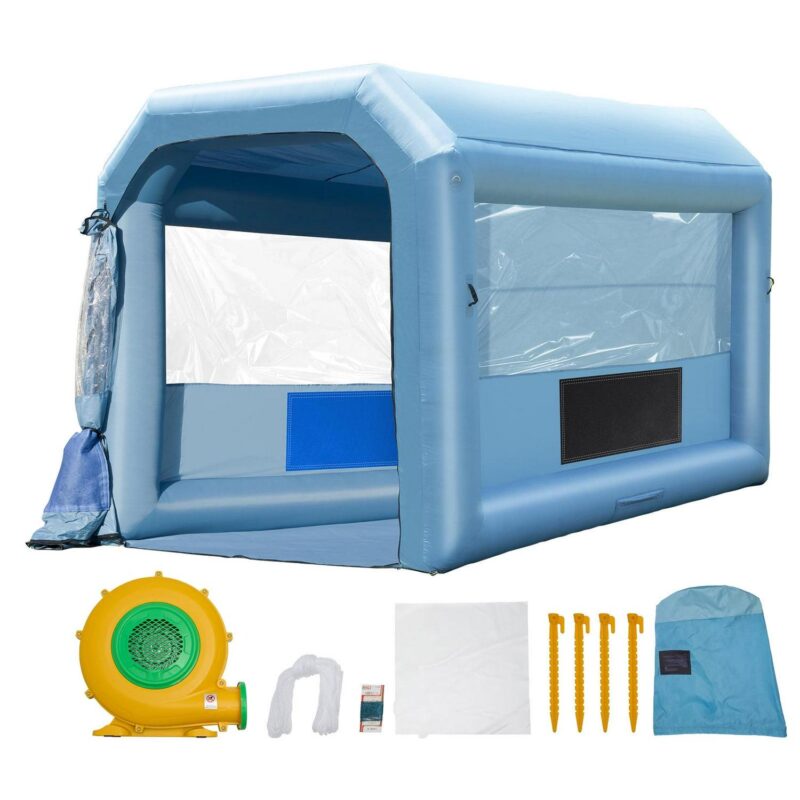 KFFKFF Portable Spray Shelter, 13.1x9.8x9 ft, Includes 750W Blower and Filtration System, Ideal for Motorcycles, Bicycles and Vehicle Parts