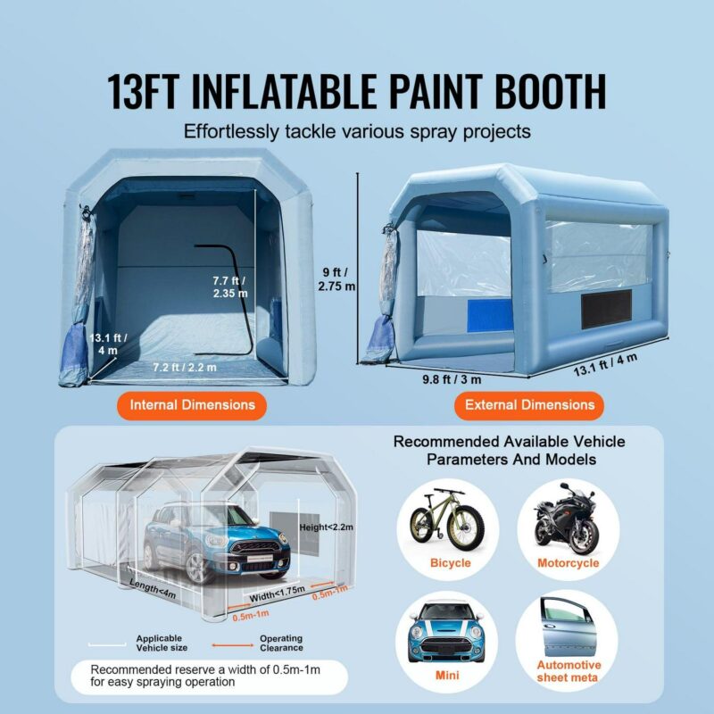 KFFKFF Portable Spray Shelter, 13.1x9.8x9 ft, Includes 750W Blower and Filtration System, Ideal for Motorcycles, Bicycles and Vehicle Parts - Image 7