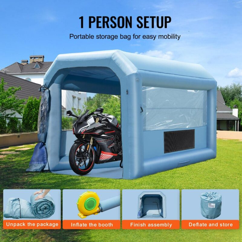 KFFKFF Portable Spray Shelter, 13.1x9.8x9 ft, Includes 750W Blower and Filtration System, Ideal for Motorcycles, Bicycles and Vehicle Parts - Image 3