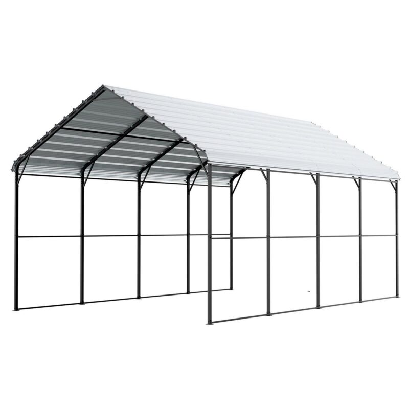 KFFKFF Sturdy Metal Carport, 12' x 20' Exterior Carport with Zinc-Coated Steel Frame and Roof, Vehicle Tent Garage Canopy with Detachable Sidewalls, Versatile Vehicle Housing for Pickup, Boat, Car - Image 9