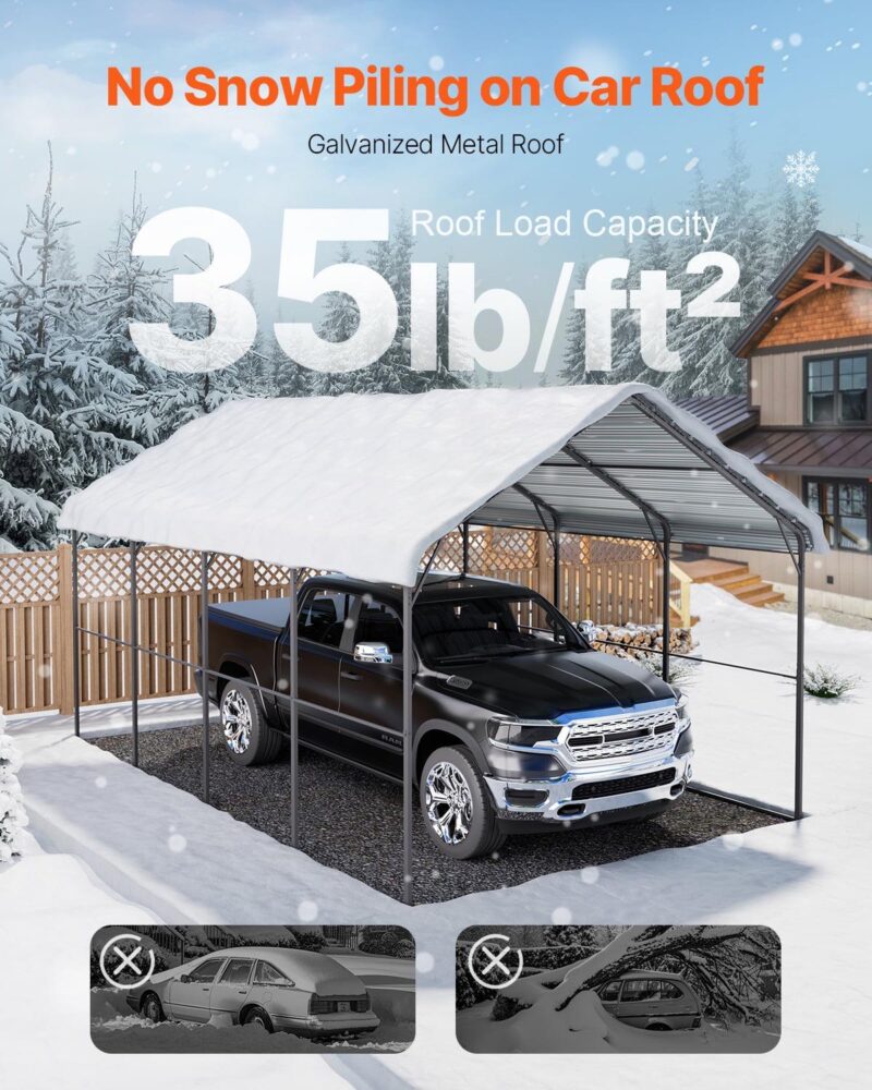 KFFKFF Sturdy Metal Carport, 12' x 20' Exterior Carport with Zinc-Coated Steel Frame and Roof, Vehicle Tent Garage Canopy with Detachable Sidewalls, Versatile Vehicle Housing for Pickup, Boat, Car - Image 2
