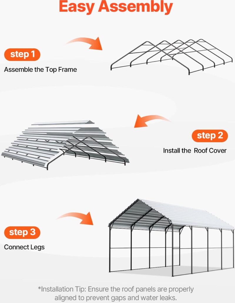 KFFKFF Sturdy Metal Carport, 12' x 20' Exterior Carport with Zinc-Coated Steel Frame and Roof, Vehicle Tent Garage Canopy with Detachable Sidewalls, Versatile Vehicle Housing for Pickup, Boat, Car - Image 4