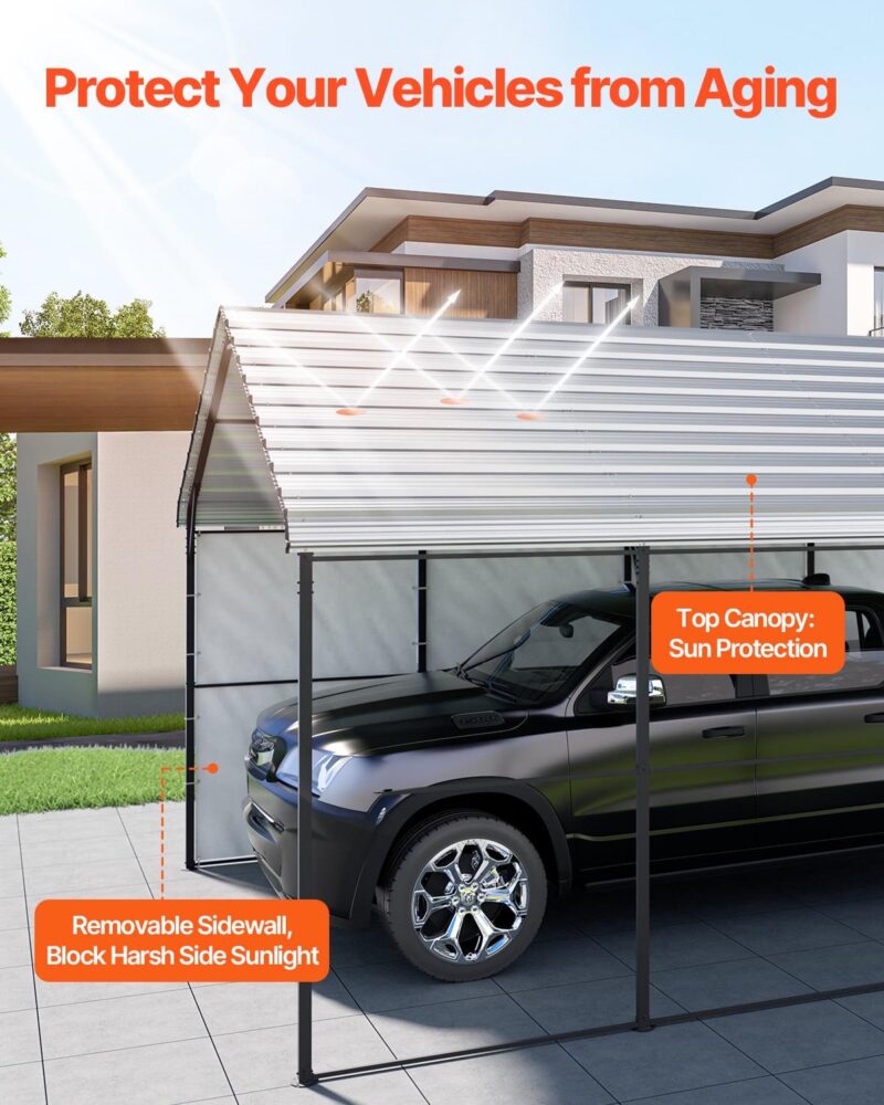 KFFKFF Sturdy Metal Carport, 12' x 20' Exterior Carport with Zinc-Coated Steel Frame and Roof, Vehicle Tent Garage Canopy with Detachable Sidewalls, Versatile Vehicle Housing for Pickup, Boat, Car - Image 6