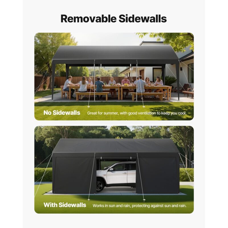 KFFKFF Vehicle Shelter, 12 x 20 FT Exterior Vehicle Cover, Transportable Shelter with Detachable Sides and Entrance, Robust Vehicle Protection, UV-Shielded and Water-Repellent, Year-Round Defense - Image 3