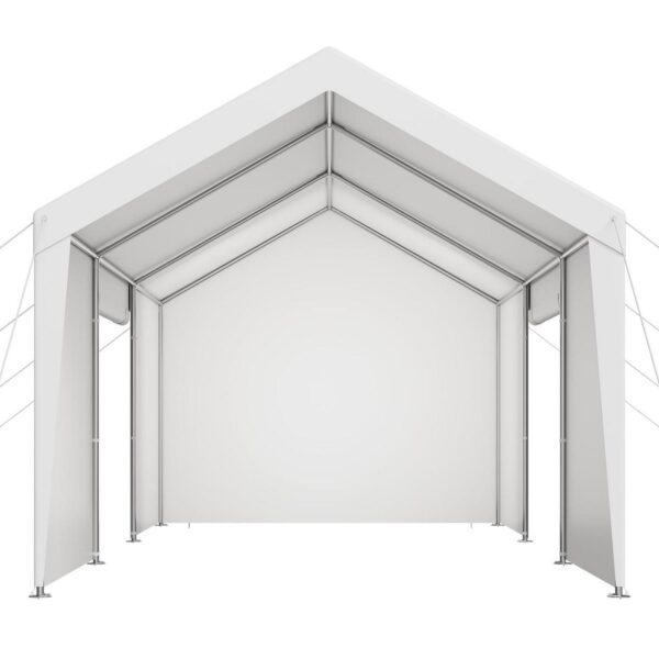 KFFKFF Vehicle Shelter, 10 x 20 FT Exterior Vehicle Cover, Movable Shelter with Detachable Sides and Entrance, Robust Vehicle Protection, UV-Proof and Water-Proof, Year-Round Defense for Car Boat White