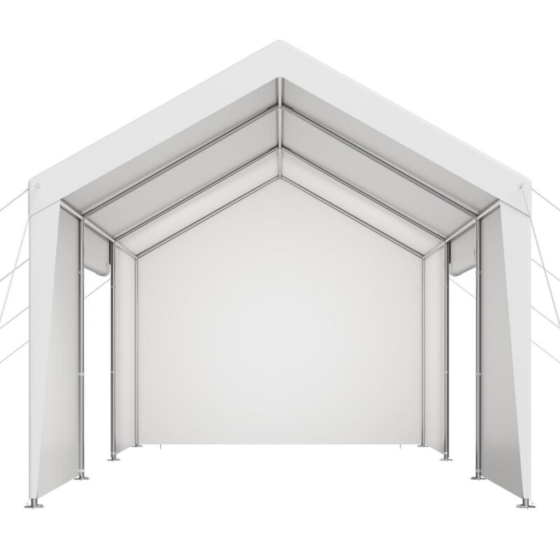 KFFKFF Vehicle Shelter, 10 x 20 FT Exterior Vehicle Cover, Movable Shelter with Detachable Sides and Entrance, Robust Vehicle Protection, UV-Proof and Water-Proof, Year-Round Defense for Car Boat White
