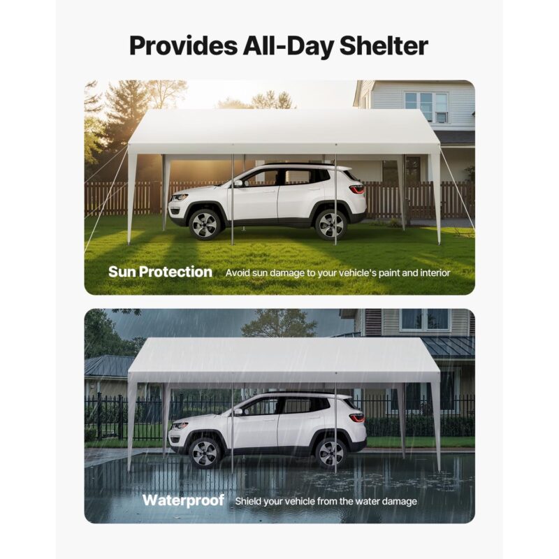 KFFKFF Vehicle Shelter, 10 x 20 FT Exterior Vehicle Cover, Movable Shelter, Robust Galvanized Vehicle Protection, Resistant to UV and Water, Year-Round Guard, Storage Unit for Car, Boat, Motorcycle - Image 8