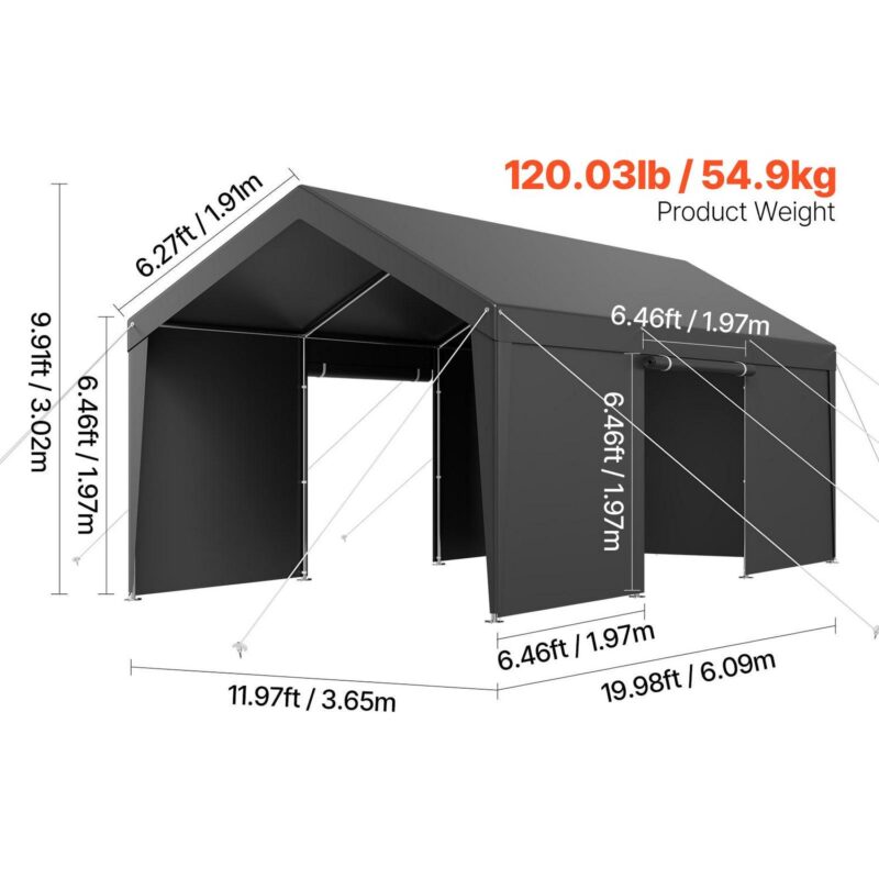 KFFKFF Vehicle Shelter, 12 x 20 FT Exterior Vehicle Cover, Transportable Shelter with Detachable Sides and Entrance, Robust Vehicle Protection, UV-Shielded and Water-Repellent, Year-Round Defense - Image 8