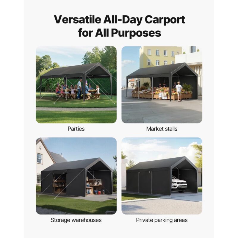 KFFKFF Vehicle Shelter, 12 x 20 FT Exterior Vehicle Cover, Transportable Shelter with Detachable Sides and Entrance, Robust Vehicle Protection, UV-Shielded and Water-Repellent, Year-Round Defense - Image 7