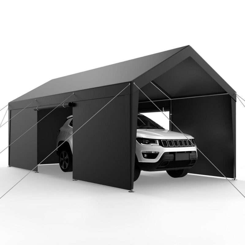 KFFKFF Vehicle Shelter, 12 x 20 FT Exterior Vehicle Cover, Transportable Shelter with Detachable Sides and Entrance, Robust Vehicle Protection, UV-Shielded and Water-Repellent, Year-Round Defense - Image 2