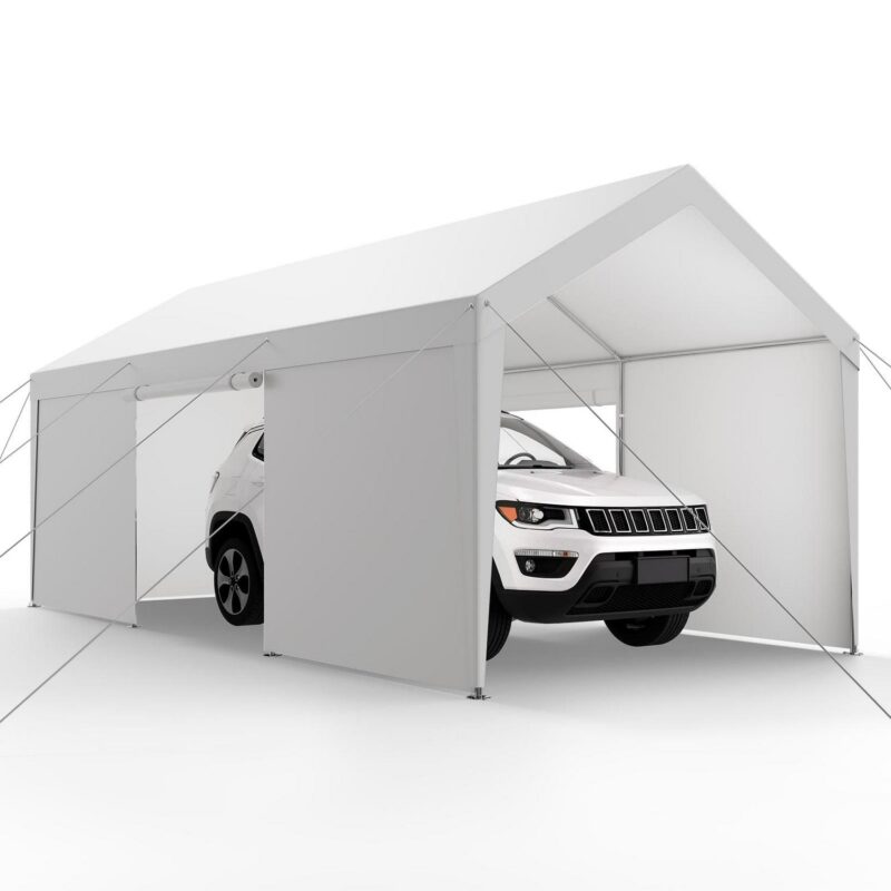 KFFKFF Vehicle Shelter, 10 x 20 FT Exterior Vehicle Cover, Movable Shelter with Detachable Sides and Entrance, Robust Vehicle Protection, UV-Proof and Water-Proof, Year-Round Defense for Car Boat White - Image 3