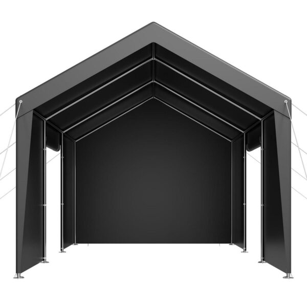 KFFKFF Vehicle Shelter, 12 x 20 FT Exterior Vehicle Cover, Transportable Shelter with Detachable Sides and Entrance, Robust Vehicle Protection, UV-Shielded and Water-Repellent, Year-Round Defense