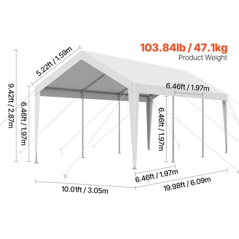 KFFKFF Vehicle Shelter, 10 x 20 FT Exterior Vehicle Cover, Movable Shelter, Robust Galvanized Vehicle Protection, Resistant to UV and Water, Year-Round Guard, Storage Unit for Car, Boat, Motorcycle - Image 6