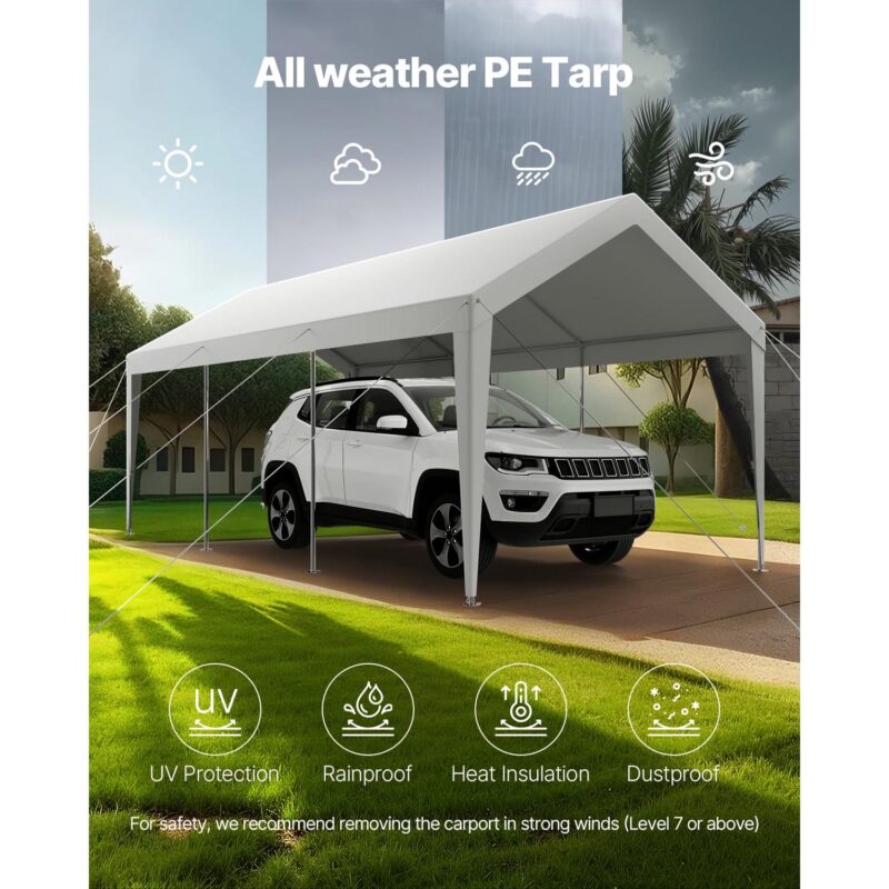 KFFKFF Vehicle Shelter, 10 x 20 FT Exterior Vehicle Cover, Movable Shelter, Robust Galvanized Vehicle Protection, Resistant to UV and Water, Year-Round Guard, Storage Unit for Car, Boat, Motorcycle - Image 5