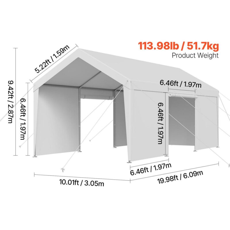 KFFKFF Vehicle Shelter, 10 x 20 FT Exterior Vehicle Cover, Movable Shelter with Detachable Sides and Entrance, Robust Vehicle Protection, UV-Proof and Water-Proof, Year-Round Defense for Car Boat White - Image 9