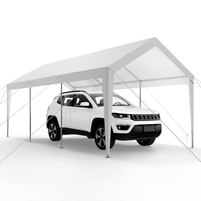 KFFKFF Vehicle Shelter, 10 x 20 FT Exterior Vehicle Cover, Movable Shelter, Robust Galvanized Vehicle Protection, Resistant to UV and Water, Year-Round Guard, Storage Unit for Car, Boat, Motorcycle - Image 9