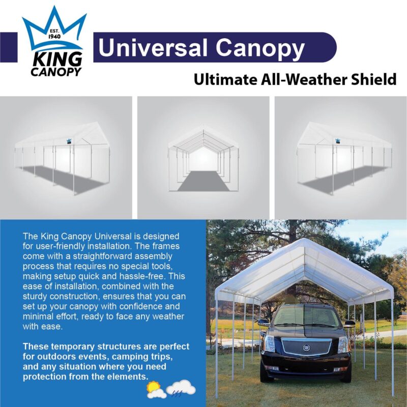 King Canopy Universal 10ft x 27ft, 1 3/8-inch Powder Coated Steel Frame, 10 Leg, 180gsm Polyethylene White Cover - Image 3
