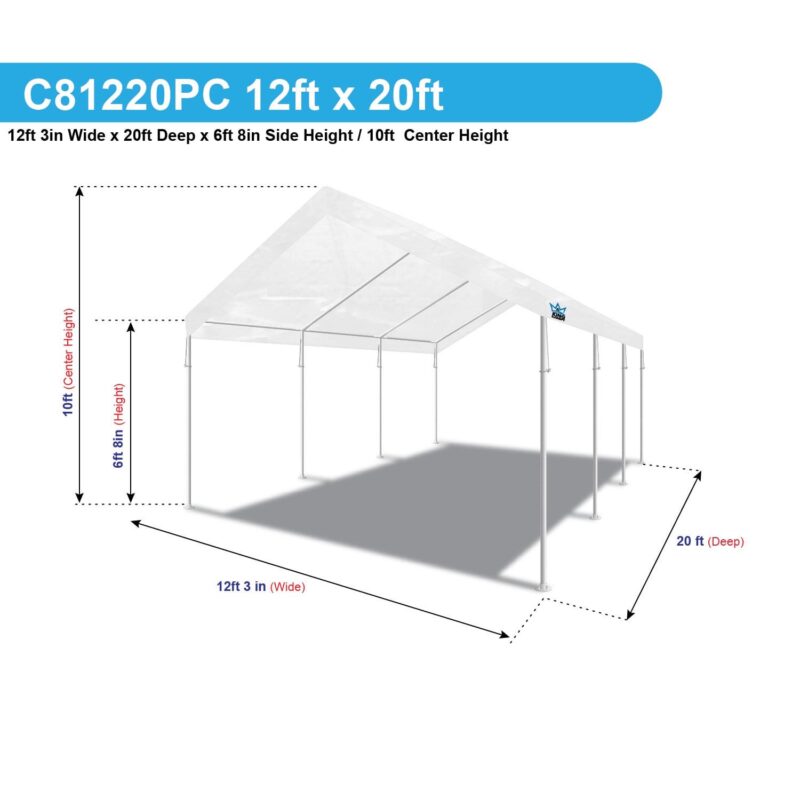 King Canopy Universal Canopy 12' x 20' , 1 3/8-Inch Powder Coated Steel Frame, 8 Leg, White - Image 2