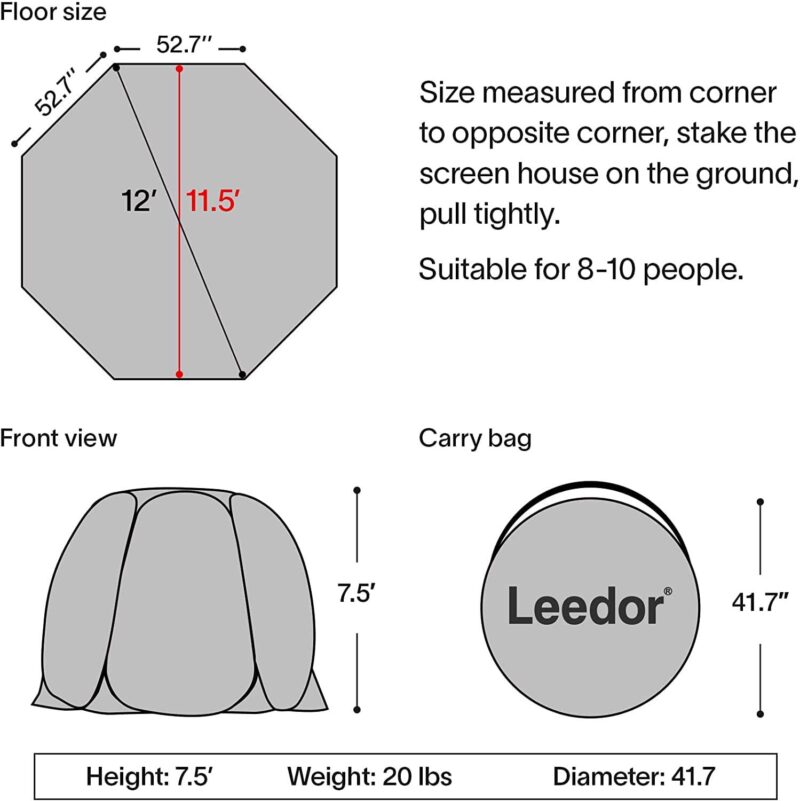 Leedor Screen House Room Pop Up Camping Canopy Instant Shelter 12'X12' - Image 3