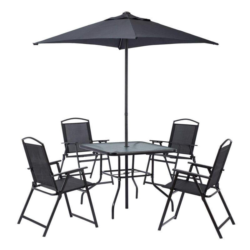 Mainstays Albany Lane 6-Piece Outdoor Patio Dining Set, Black (Umbrella Base Sold Separately) - Image 8