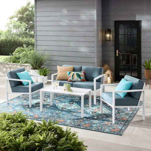 Mainstays Dashwood 4-Piece Outdoor Patio Conversation Set, Seats 4, Blue