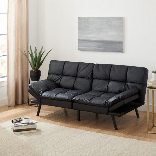 Mainstays Memory Foam Futon with 72  Black Faux Leather