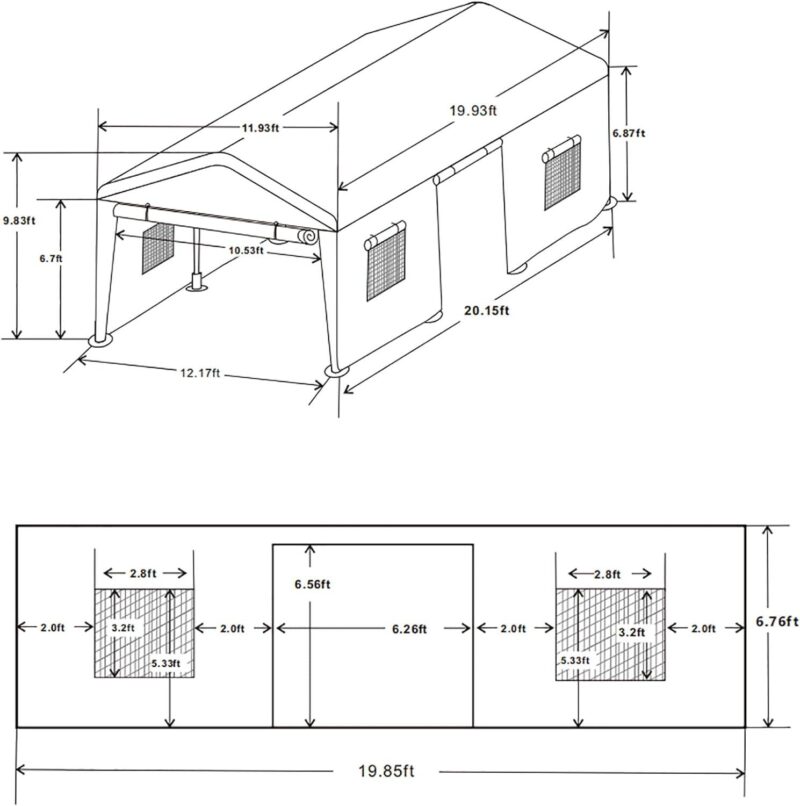 Miniyam Outdoor Carport, 10'x20' Heavy Duty Carport with Roll-up Ventilated Windows, Portable Garage with Removable Sidewalls and Doors for Car, Truck, Gray - Image 6