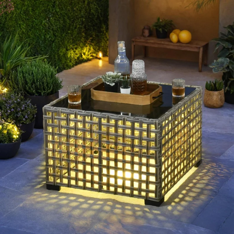 Ovios 5 Pieces Outdoor Patio Furniture Set High-Back Rattan Wicker Conversation Set Outdoor Sectional with Swivel Chairs and Solar Light Coffee Table, Grey - Image 2