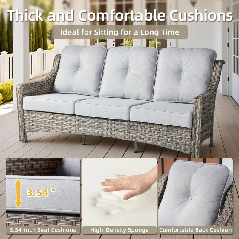 Ovios 5 Pieces Outdoor Patio Furniture Set High-Back Rattan Wicker Conversation Set Outdoor Sectional with Swivel Chairs and Solar Light Coffee Table, Grey - Image 6