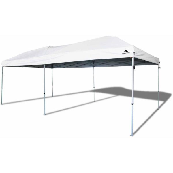 Ozark Trail 20x10 ft Straight Leg Pop Up Canopy Tent with Wheeled Bag a Outdoor Event Shelter, White