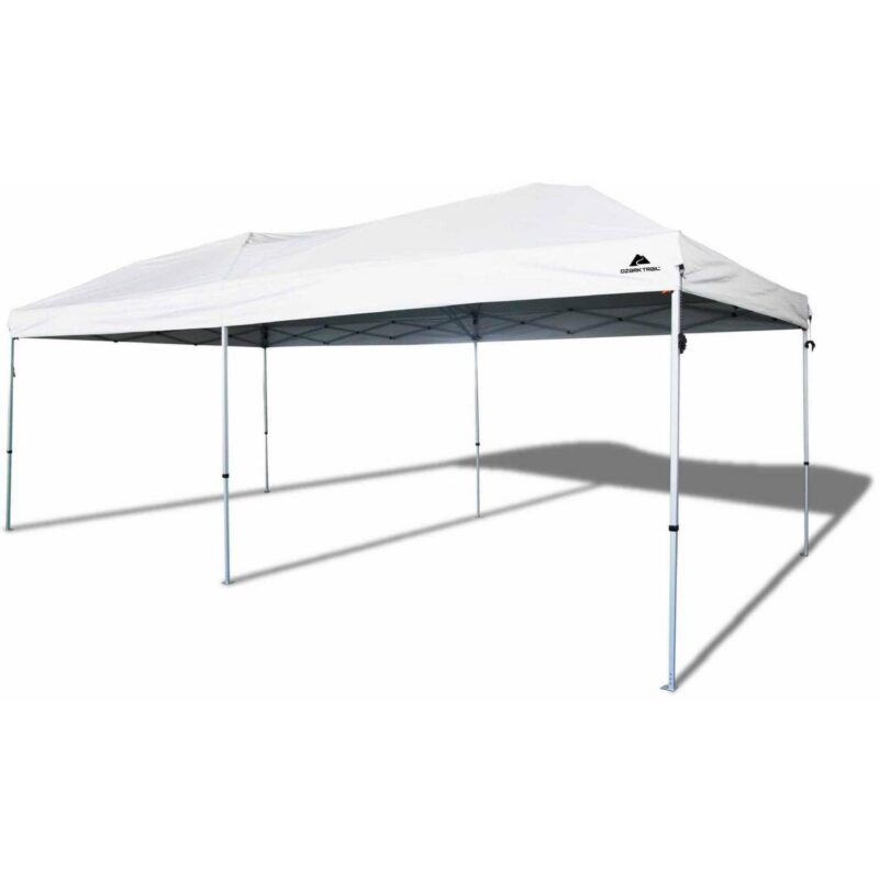 Ozark Trail 20x10 ft Straight Leg Pop Up Canopy Tent with Wheeled Bag a Outdoor Event Shelter, White