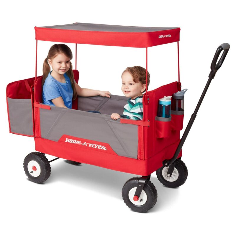 Radio Flyer, 3-in-1 All-Terrain EZ Fold Wagon with Canopy, Red and Gray, Air Tires - Image 12