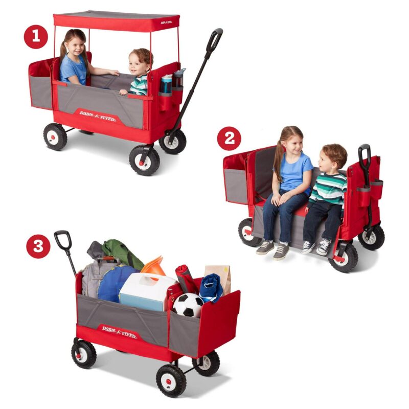 Radio Flyer, 3-in-1 All-Terrain EZ Fold Wagon with Canopy, Red and Gray, Air Tires - Image 15