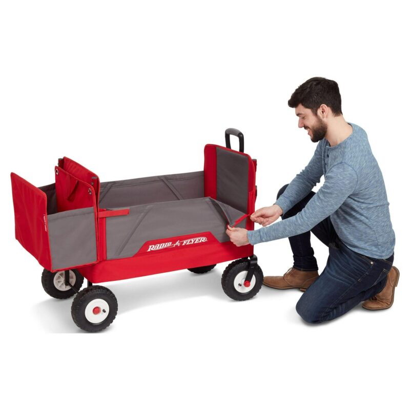 Radio Flyer, 3-in-1 All-Terrain EZ Fold Wagon with Canopy, Red and Gray, Air Tires - Image 9