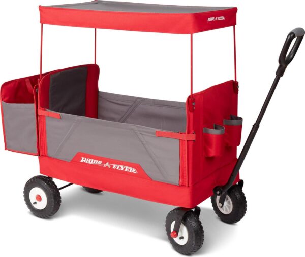 Radio Flyer, 3-in-1 All-Terrain EZ Fold Wagon with Canopy, Red and Gray, Air Tires