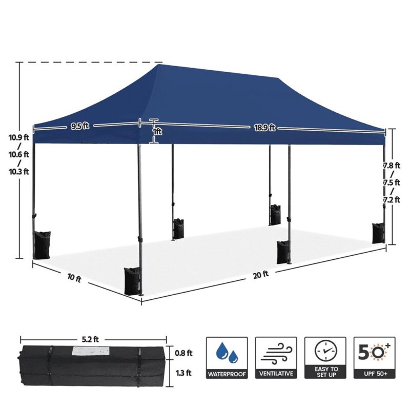 Renwick 10A 20Ft Instant Pop Up Commercial Canopy with Wheeled Carry Bag, Navy Blue - Image 8