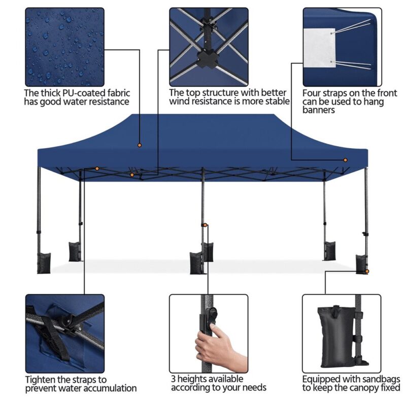 Renwick 10A 20Ft Instant Pop Up Commercial Canopy with Wheeled Carry Bag, Navy Blue - Image 4