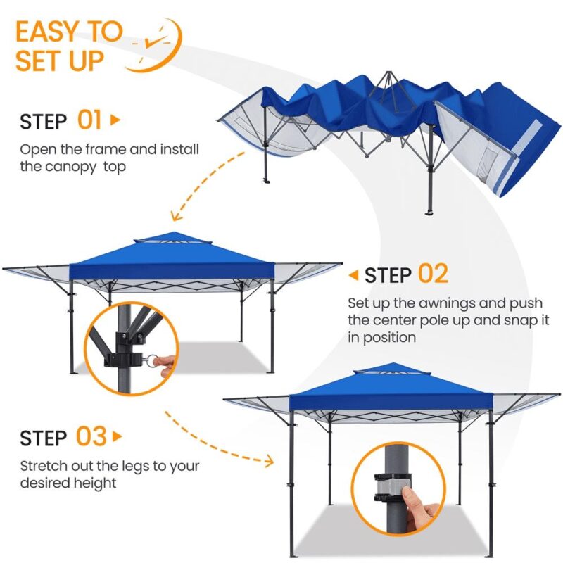 Renwick 10 A 17 ft Pop-up Canopy Tent w/ Side Awnings and One-handed Setup, Blue - Image 6