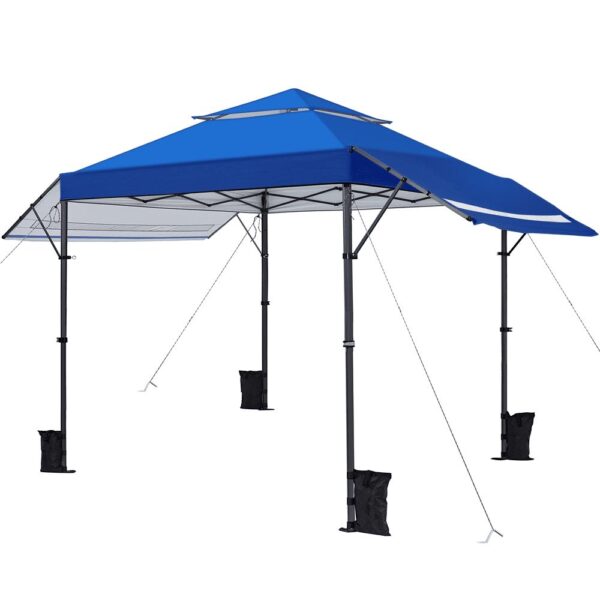 Renwick 10 A 17 ft Pop-up Canopy Tent w/ Side Awnings and One-handed Setup, Blue
