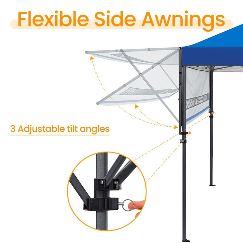 Renwick 10 A 17 ft Pop-up Canopy Tent w/ Side Awnings and One-handed Setup, Blue - Image 5