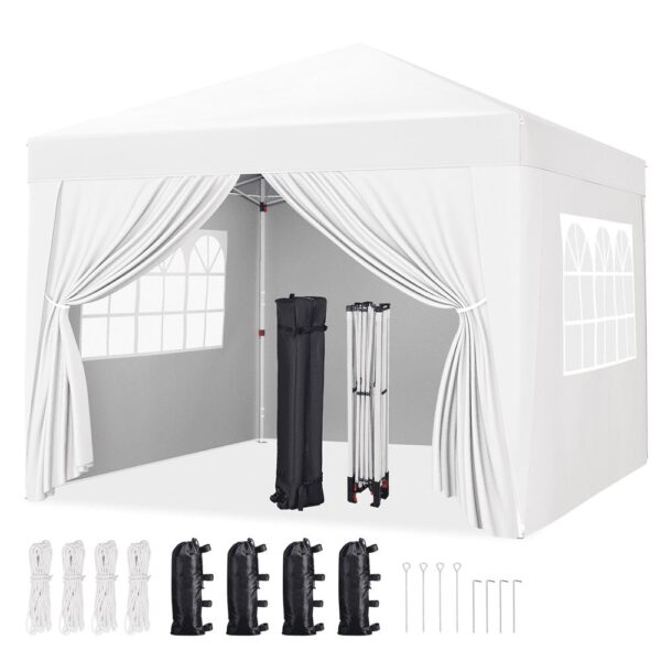 Renwick 10x10 ft Pop Up Canopy Tent with 4 Sidewalls, White