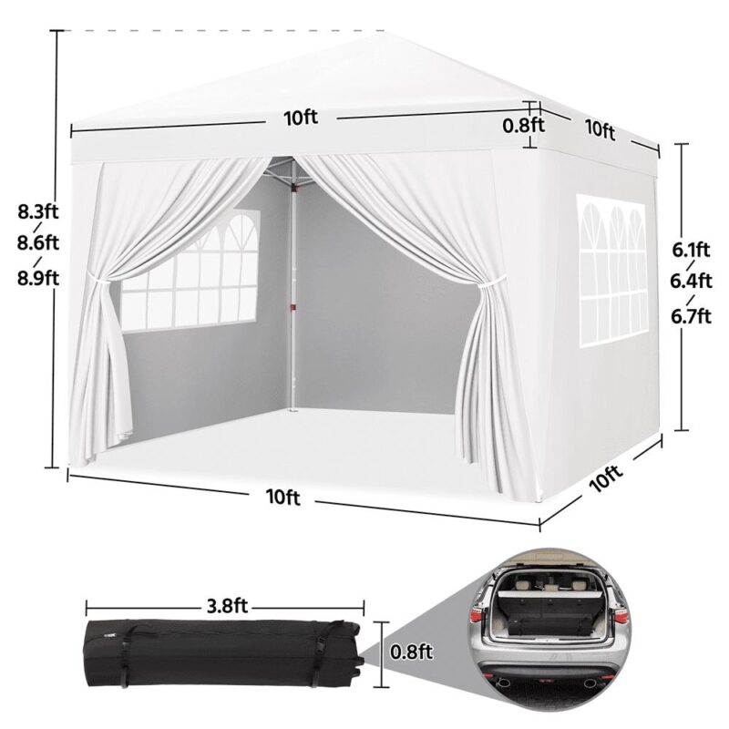 Renwick 10x10 ft Pop Up Canopy Tent with 4 Sidewalls, White - Image 7